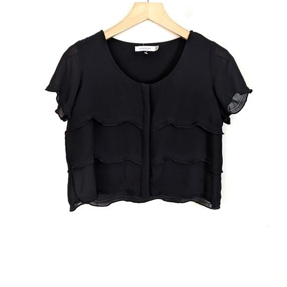 MINKPINK Cropped Short Sleeve Tiered Ruffle Blouse